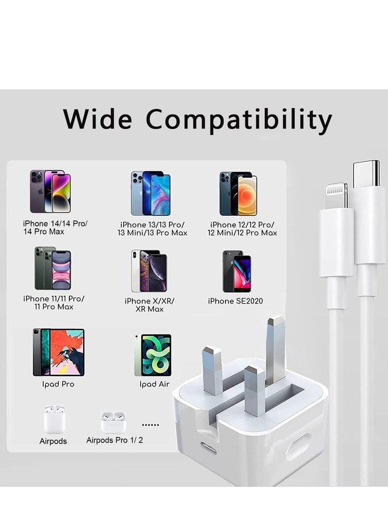 شاحن سريع PD لجوال ايفون 20 واط، مع كابل من النوع USB-C الى كيبل لايتنينج طول 1 متر - Image 2