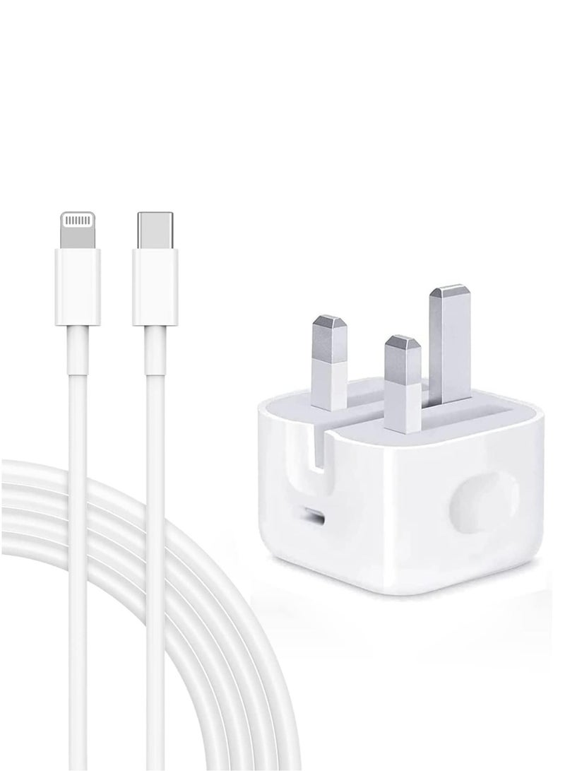 شاحن سريع PD لجوال ايفون 20 واط، مع كابل من النوع USB-C الى كيبل لايتنينج طول 1 متر - Image 1