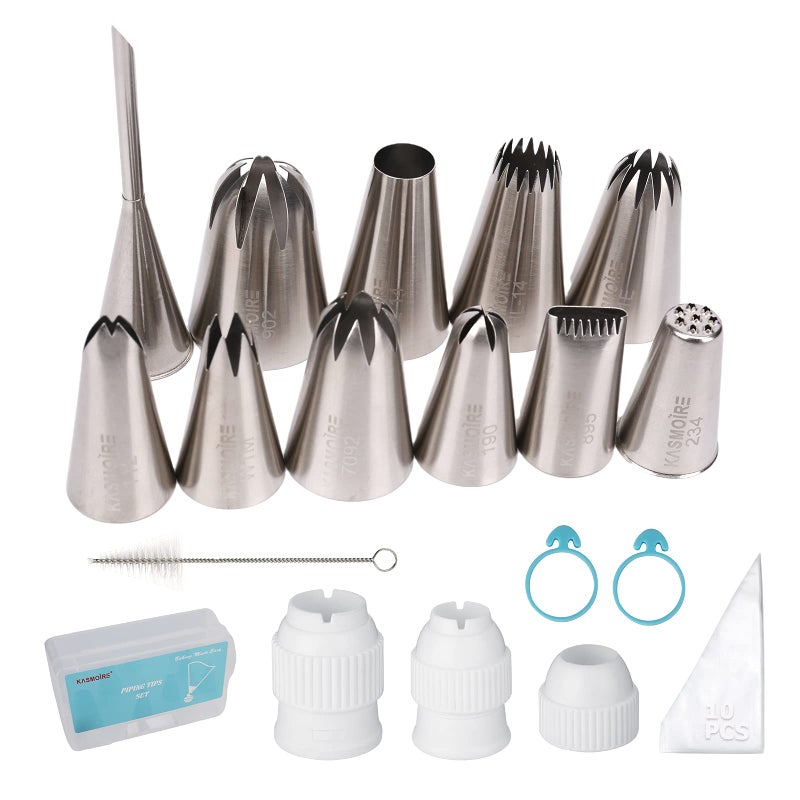 Kasmoire 11 Pcs Extra Large Piping Tip SetStainless Steel Cake Decorating Icing Tips NozzlesProfessional Pastry Tips for Cupcake Cookie and Puff