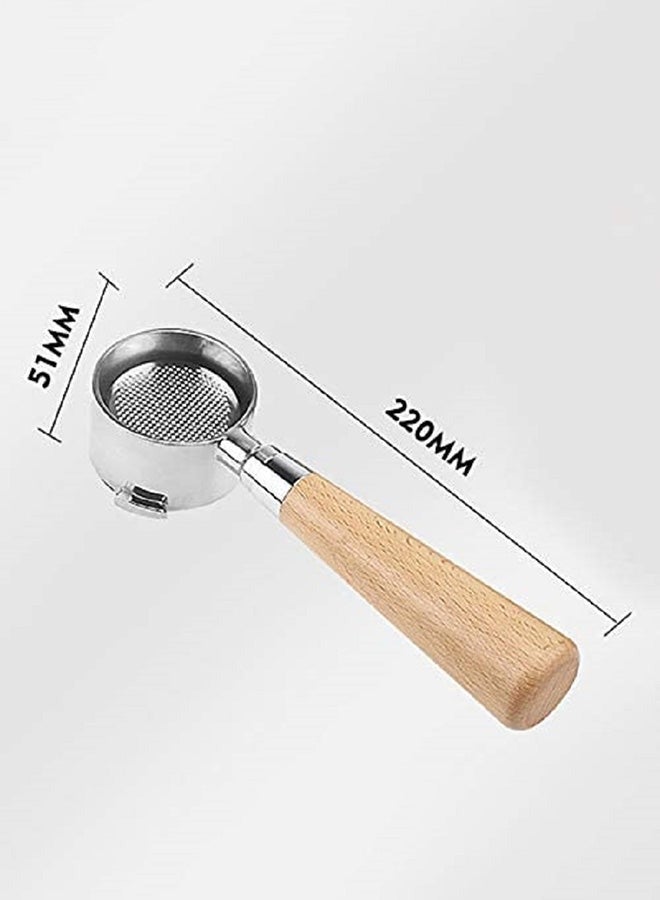 Captaintech Stainless Steel Portafilter With Wooden Handle Silver/Beige 51x220mm - Image 2