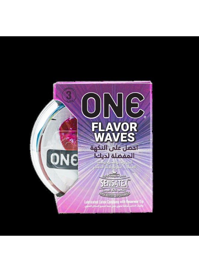 One Condoms Flavor Waves | Three Irresistible Flavours | Chocolate Strawberry | Bubblegum | Mint Chocolate | 3 Count - Image 1