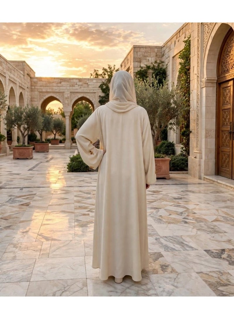 IKKXA Front Zip Abaya with Scattered Floral Embroidered Motifs - Image 3