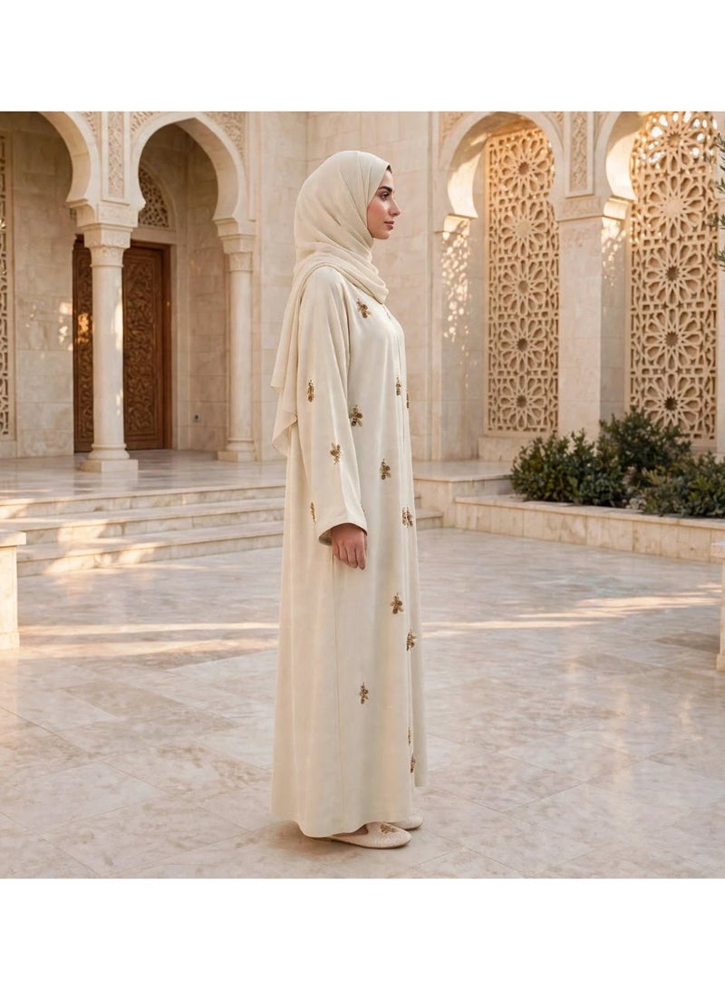 IKKXA Front Zip Abaya with Scattered Floral Embroidered Motifs - Image 4