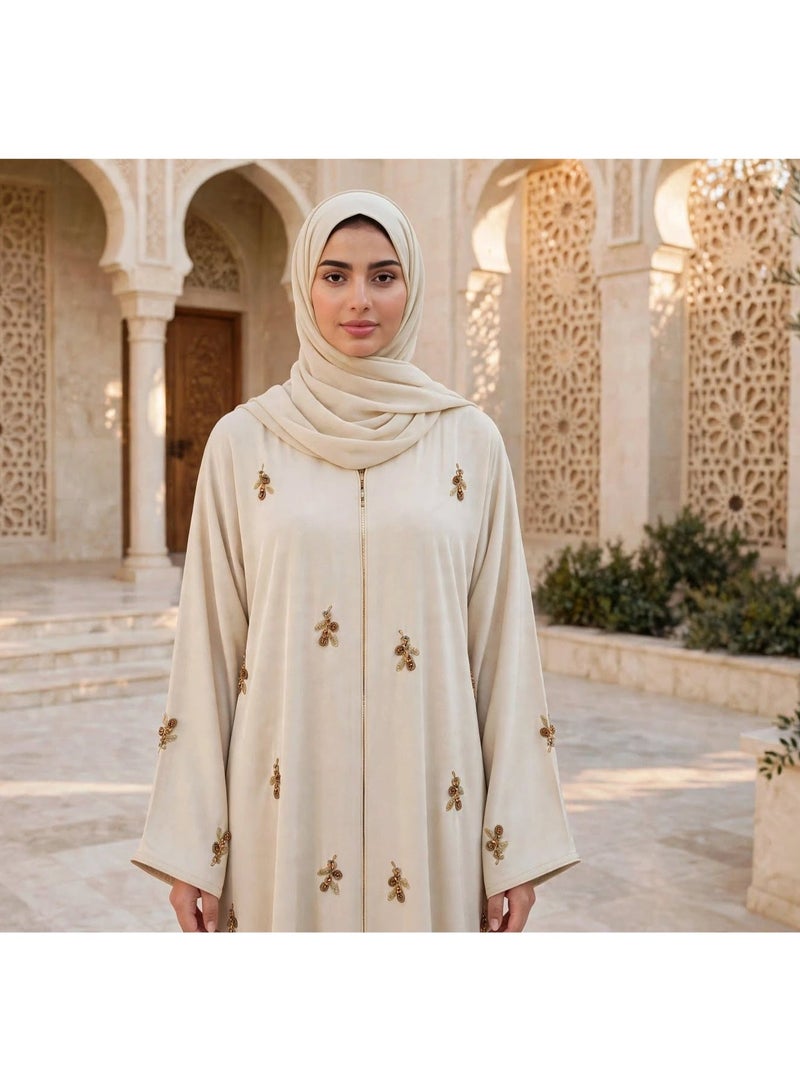 IKKXA Front Zip Abaya with Scattered Floral Embroidered Motifs - Image 5