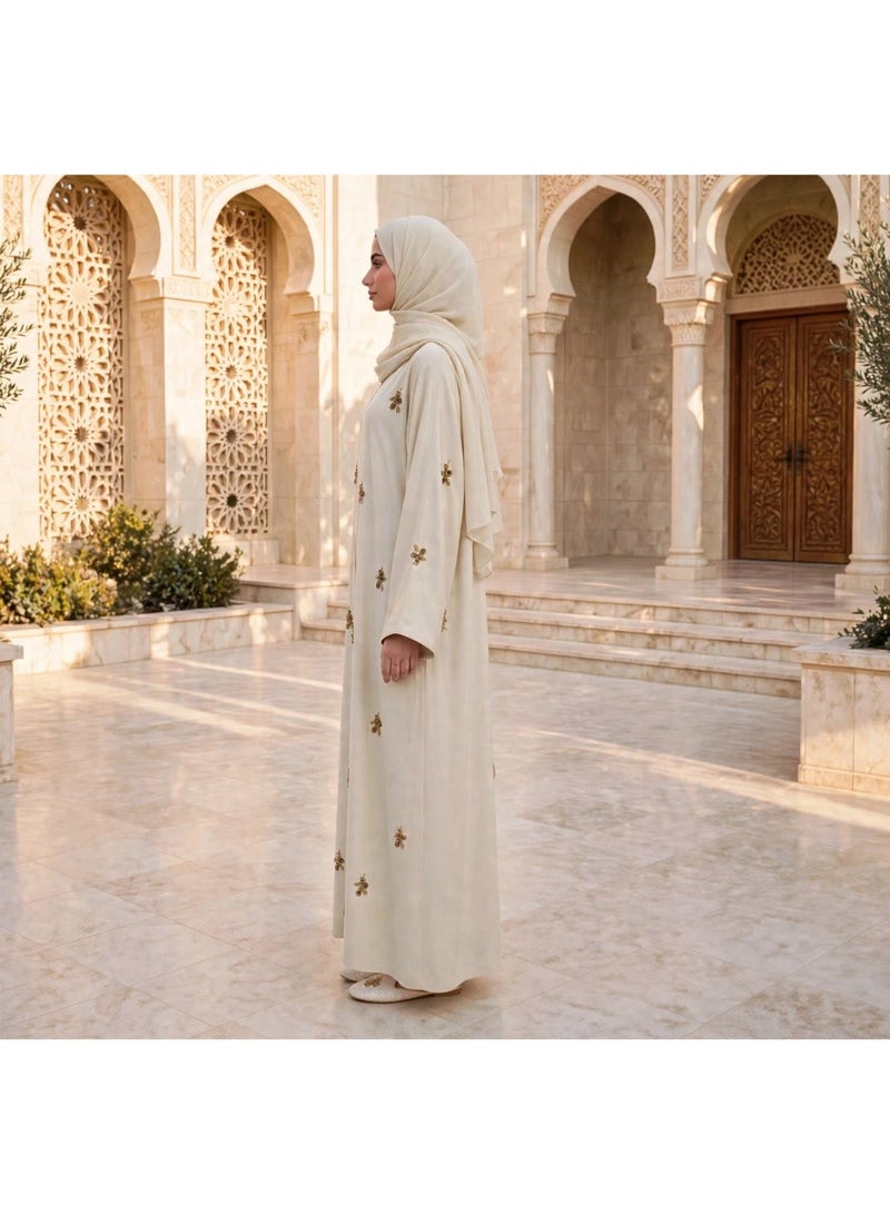 IKKXA Front Zip Abaya with Scattered Floral Embroidered Motifs - Image 2