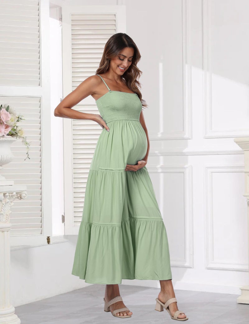 ZucHugzo Maternity Casual Maxi Dress with Removed Strap, Stapless Bohemian Beach Long Photoshoot/Baby Shower Dresses Sage L - Image 3