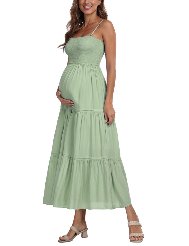 ZucHugzo Maternity Casual Maxi Dress with Removed Strap, Stapless Bohemian Beach Long Photoshoot/Baby Shower Dresses Sage L - Image 5