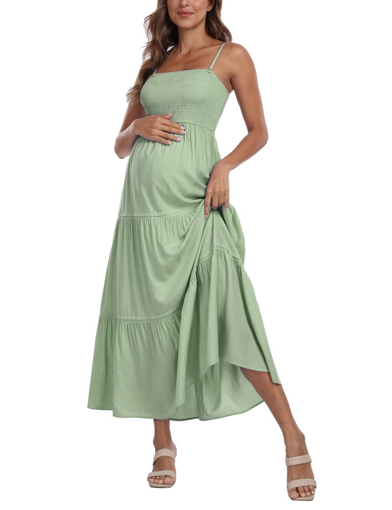 ZucHugzo Maternity Casual Maxi Dress with Removed Strap, Stapless Bohemian Beach Long Photoshoot/Baby Shower Dresses Sage L - Image 4