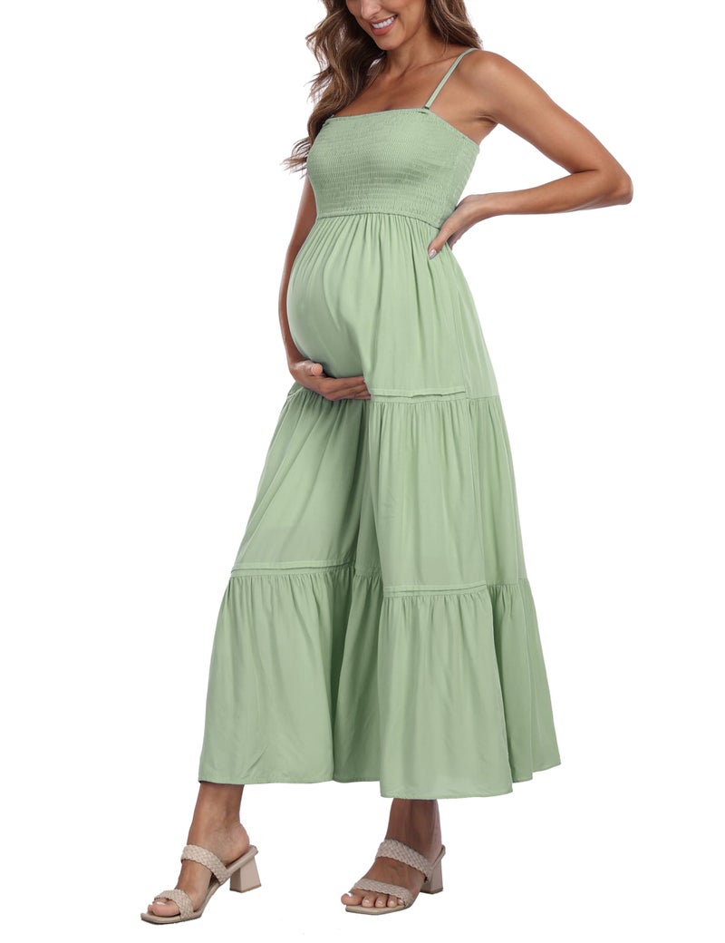 ZucHugzo Maternity Casual Maxi Dress with Removed Strap, Stapless Bohemian Beach Long Photoshoot/Baby Shower Dresses Sage L - Image 2