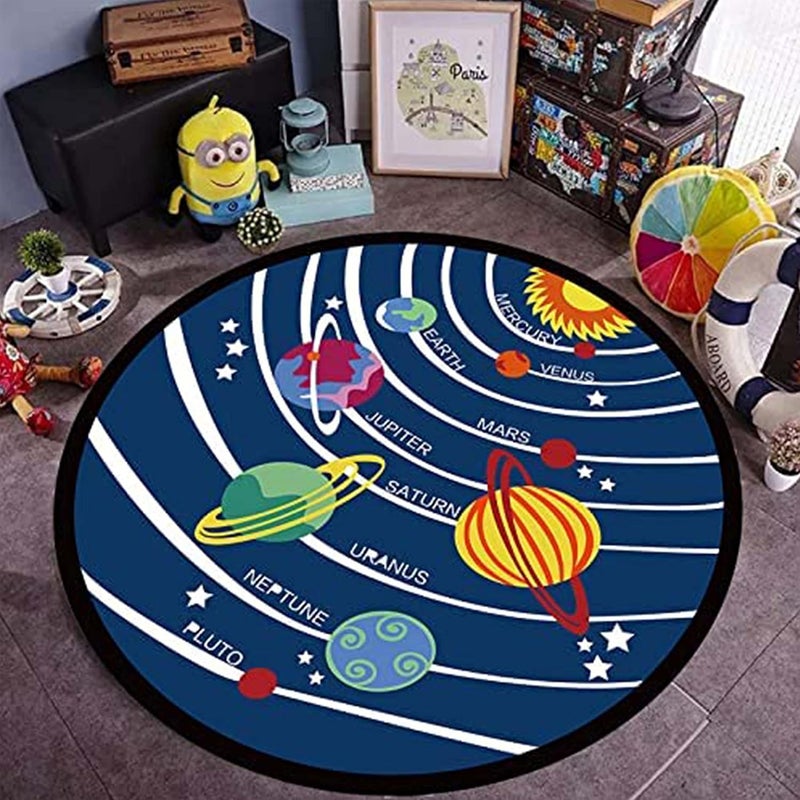 Toy Park Kids Round Soft Rug Solar System Learning Area Carpet Children's Fun Area Mat - Non Slip Bottom (4'6" Round) - Image 2