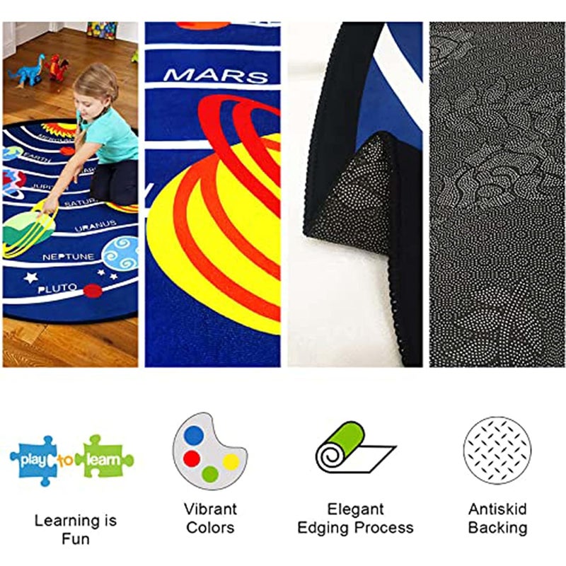 Toy Park Kids Round Soft Rug Solar System Learning Area Carpet Children's Fun Area Mat - Non Slip Bottom (4'6" Round) - Image 3