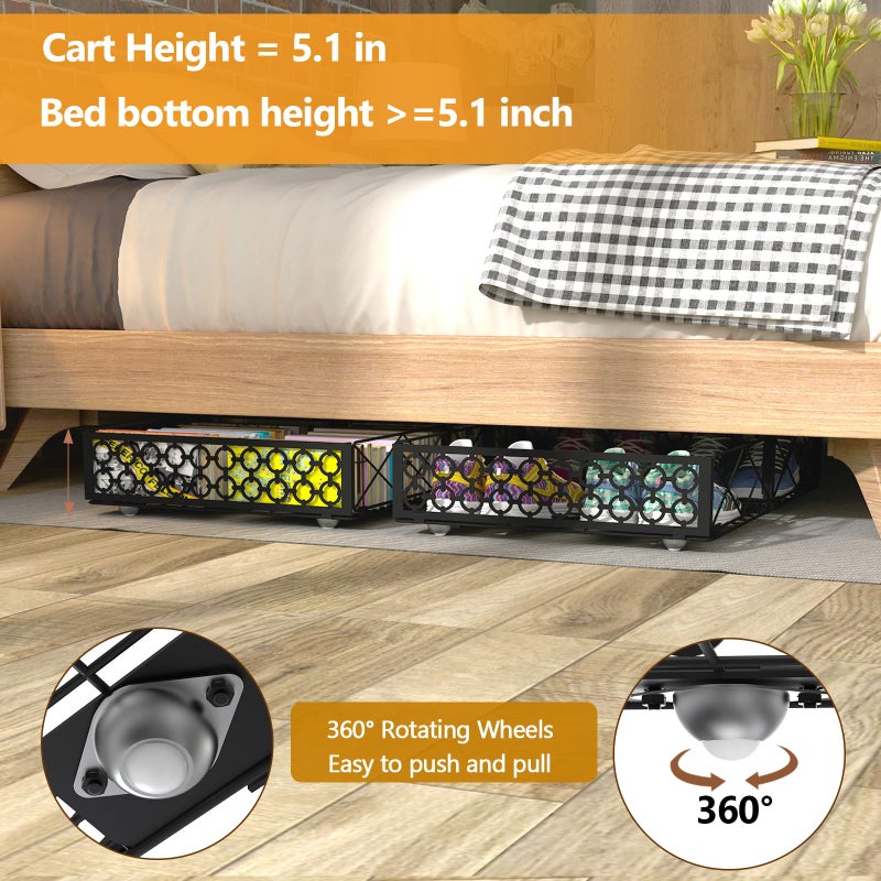 NADAMOO Under Bed Storage with Wheels, 2 Pack Rolling Under Bed Storage Containersï¼ŒFoldable Metal Under the Bed Organizer Bins for Bedroom Clothes Shoes Blankets - Image 3