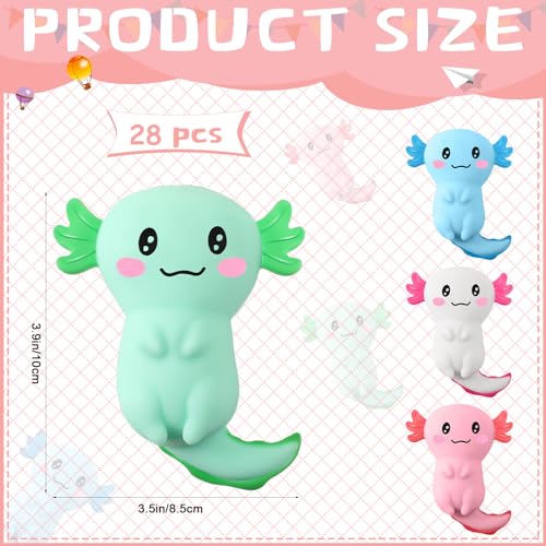 RoundFunny Axolotl Party Favors Sensory Fidget Toy Bulk Stress Relief Gifts Squeeze Axolotl Stress Balls Birthday Goodie Bag Stuffers(28 Pcs) - Image 2