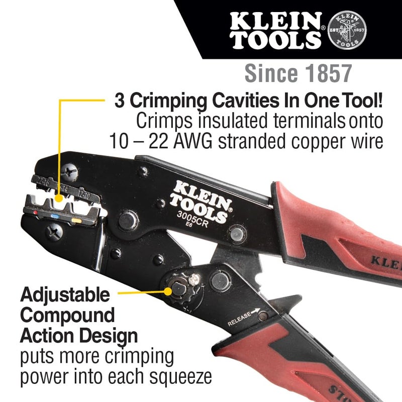 Klein Tools 80013 Wire Stripper / Ratcheting Crimper, Tool Kit with Automatic Wire Stripper and Ratcheting Insulated Terminal Crimper, 2-Piece - Image 2
