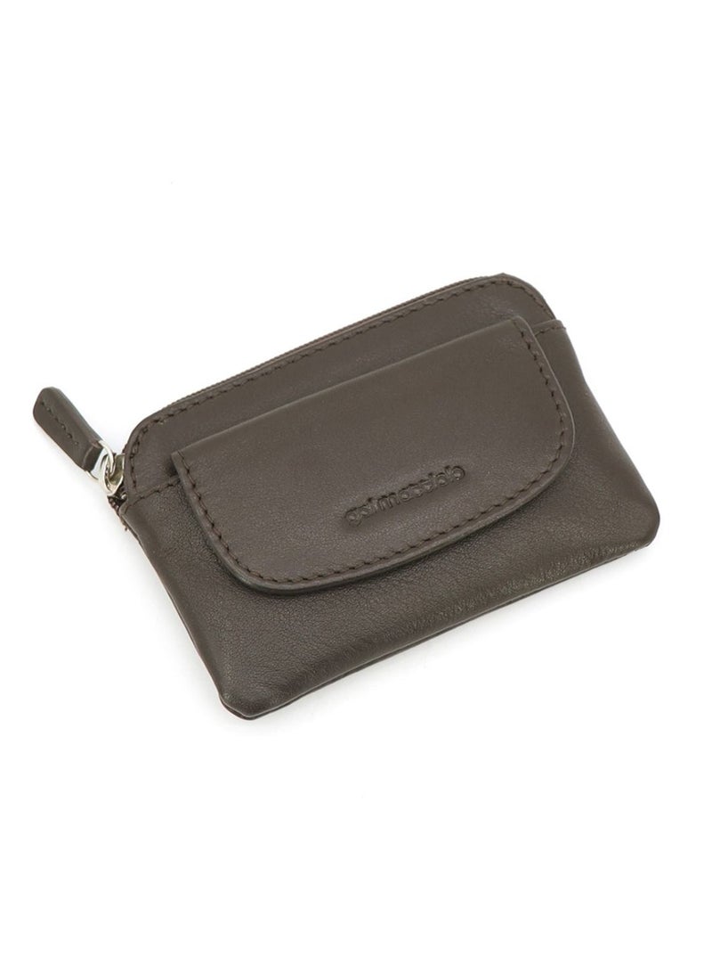 Gai mattiolo Gai Mattiolo Leather Coin and Key Holder for Men – Brown Nappa Leather Pouch with Front Coin Pocket and Double Key Rings – 11x7 cm - Image 1