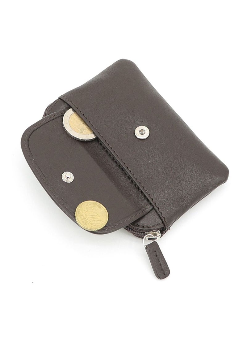 Gai mattiolo Gai Mattiolo Leather Coin and Key Holder for Men – Brown Nappa Leather Pouch with Front Coin Pocket and Double Key Rings – 11x7 cm - Image 2