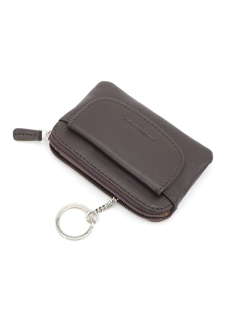 Gai mattiolo Gai Mattiolo Leather Coin and Key Holder for Men – Brown Nappa Leather Pouch with Front Coin Pocket and Double Key Rings – 11x7 cm - Image 3