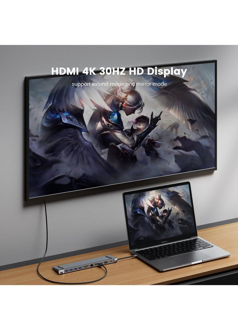 ماركة غير محددة محطة وصل USB-C 11 في 1، محور C لماكبوك برو، محطة وصل USB-C لماكبوك، محور C من الألومنيوم مع إيثرنت جيجابت، HDMI، VGA، منفذ صوت ميكروفون، قارئ بطاقات SD/TF.  - Image 3