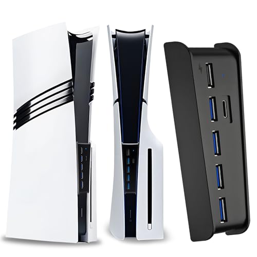 arVin 6 Port USB Hub for PS5 Pro & PS5 Slim Console Disc/Digital, High-Speed Extra USB Ports for PS5 Slim Pro Accessories, PS5 Hub Charger Splitter Adapter with 4 USB 2.0 + 1 USB Charging Port +1 Type C 3.0 - Image 1