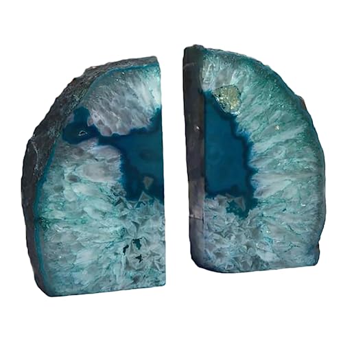 JIC Gem Crystal Bookends for Shelves Teal Agate Bookends Geode Book Ends to Hold Books Heavy Duty Bookends with Rubber Bumpers for Decoration(1 Pair, 6 to 8 Lbs) - Image 2
