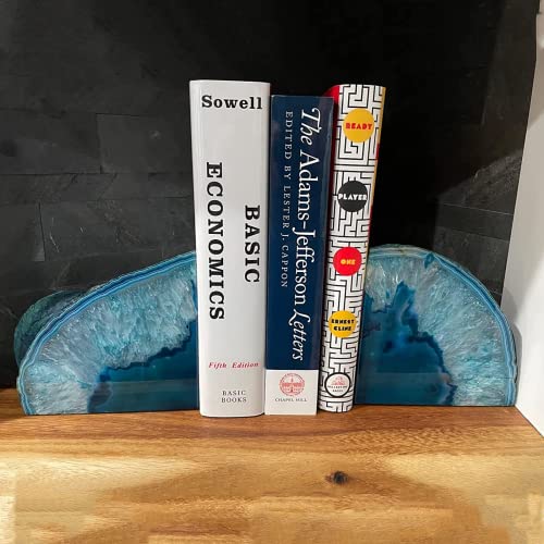 JIC Gem Crystal Bookends for Shelves Teal Agate Bookends Geode Book Ends to Hold Books Heavy Duty Bookends with Rubber Bumpers for Decoration(1 Pair, 6 to 8 Lbs) - Image 5