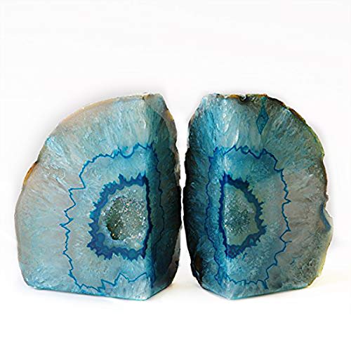 JIC Gem Crystal Bookends for Shelves Teal Agate Bookends Geode Book Ends to Hold Books Heavy Duty Bookends with Rubber Bumpers for Decoration(1 Pair, 6 to 8 Lbs) - Image 3