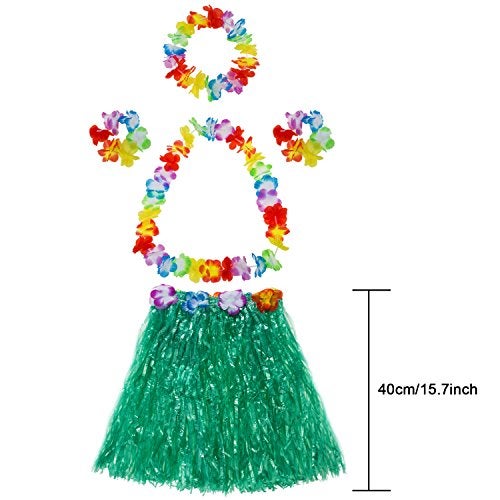TOODOO Elastic Hawaiian Hula Grass Skirt with Flower Costume Set for Party Beach Dance Fancy Dress, Multicolor, 2 Sets - Image 3