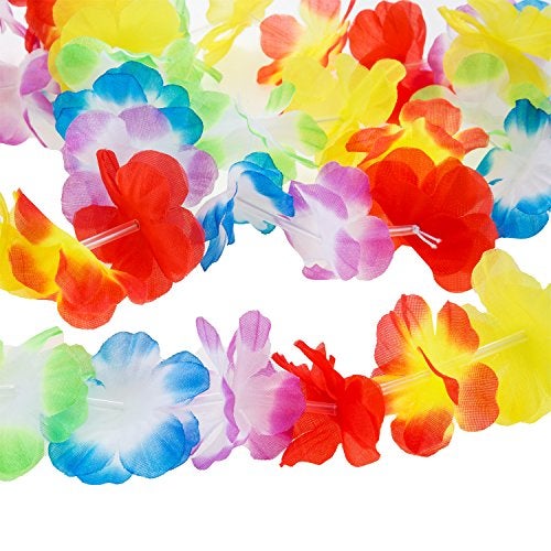 TOODOO Elastic Hawaiian Hula Grass Skirt with Flower Costume Set for Party Beach Dance Fancy Dress, Multicolor, 2 Sets - Image 4