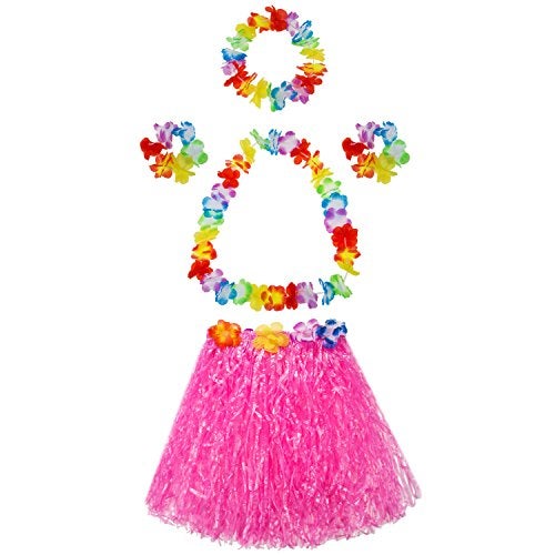 TOODOO Elastic Hawaiian Hula Grass Skirt with Flower Costume Set for Party Beach Dance Fancy Dress, Multicolor, 2 Sets - Image 2