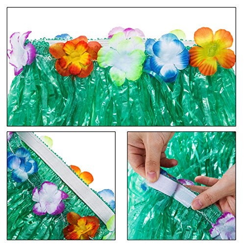 TOODOO Elastic Hawaiian Hula Grass Skirt with Flower Costume Set for Party Beach Dance Fancy Dress, Multicolor, 2 Sets - Image 5