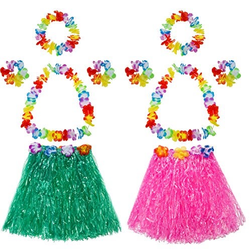 TOODOO Elastic Hawaiian Hula Grass Skirt with Flower Costume Set for Party Beach Dance Fancy Dress, Multicolor, 2 Sets - Image 1