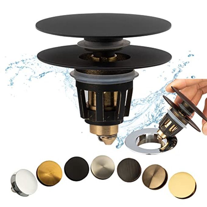 UNIVERSAL BATHROOM SINK DRAIN STOPPER FITS MOST POPUP DRAINS FOR VESSEL SINK LAVATORY VANITY SINK DRAIN STRAINER WITH DETACHABLE HAIR CATCHER TESTED BY PLUMBER IN US MATT BLACK