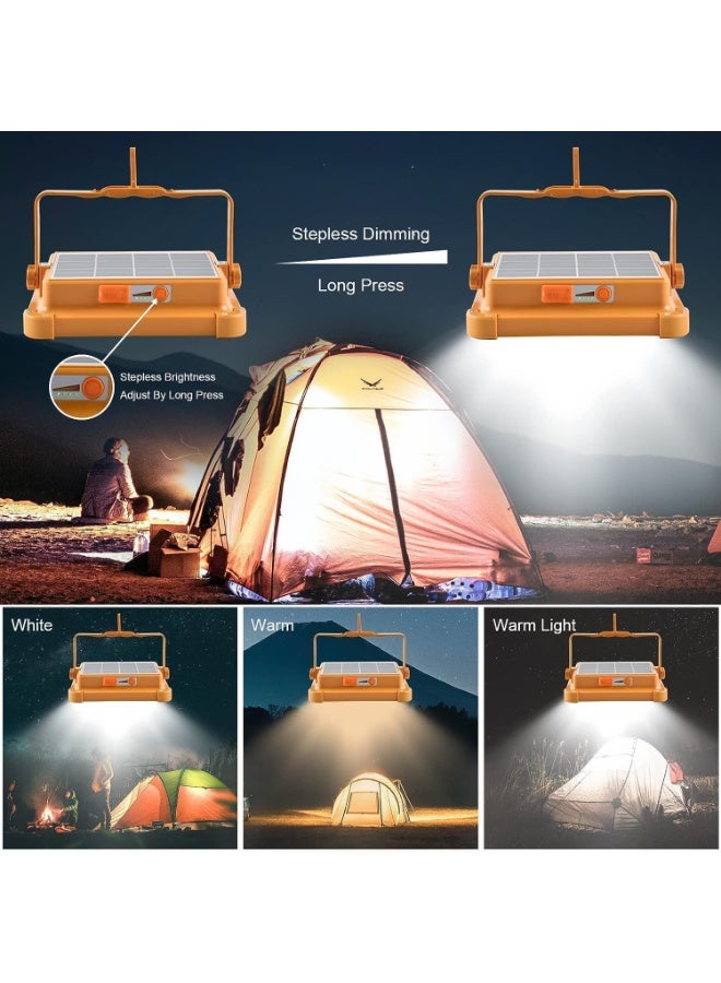 بلومنغ تايم مصباح عمل طوارئ محمول، مصباح عمل يعمل بالطاقة الشمسية LED بقوة 200 وات مع 4 أوضاع سطوع، مقاوم للماء والحرارة والصقيع IP66، مناسب للاستخدام الخارجي بالطاقة الشمسية المحمولة - Image 2
