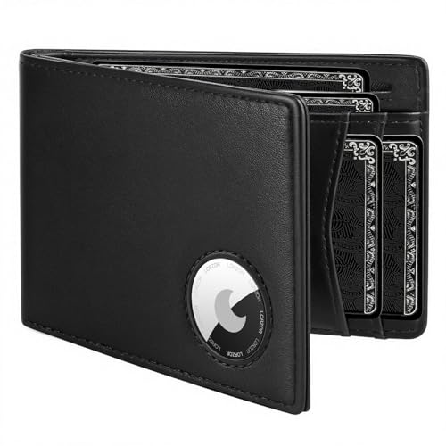 LORZOR Mens Wallet with AirTag Holder, Bifold Full Grain Leather AirTag Wallet with ID Window RFID Blocking Gift Box for Men, up to 12 Cards - Image 1