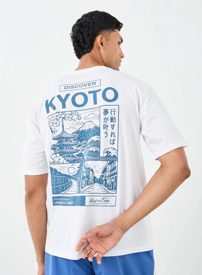 Styli Styli Men White Graphic Print Oversized Jersey T-Shirt