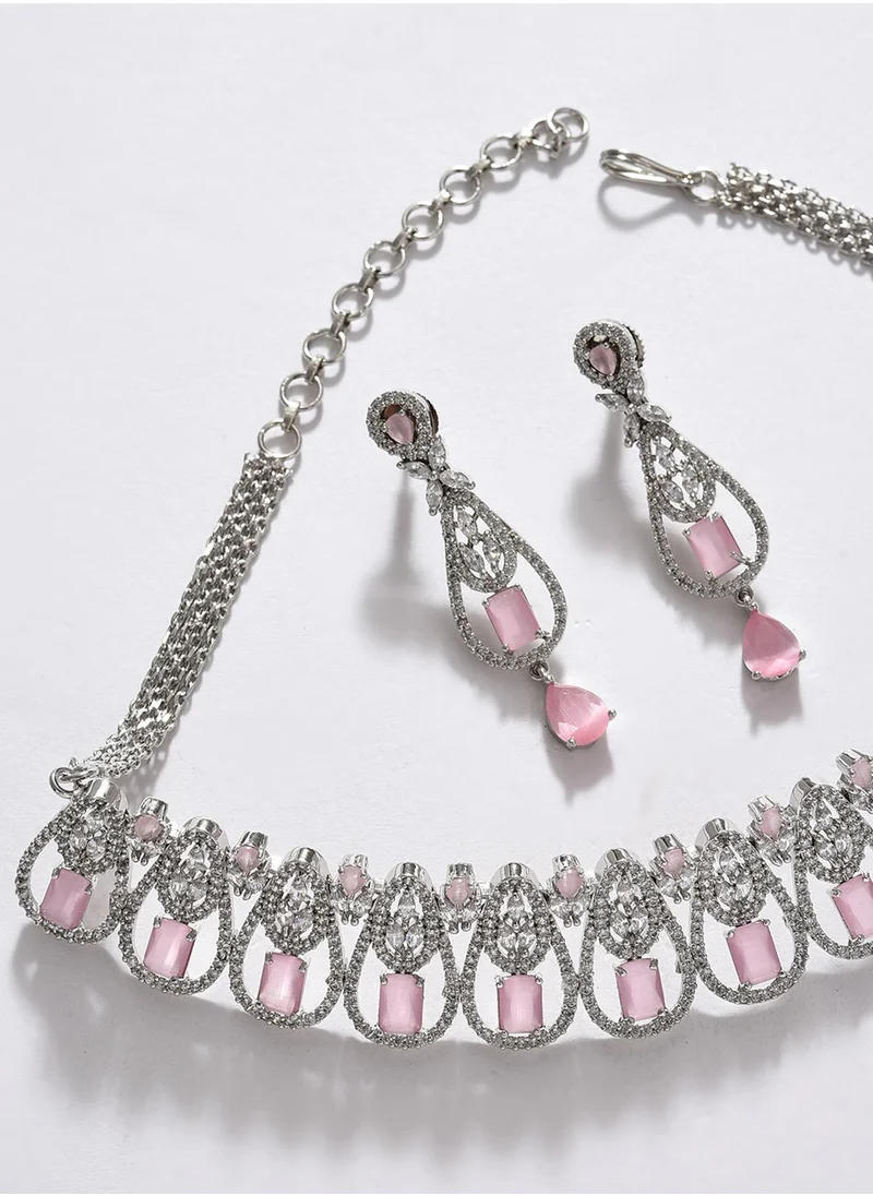 سوهي Green & Pink Stone Studded Jewellery Set