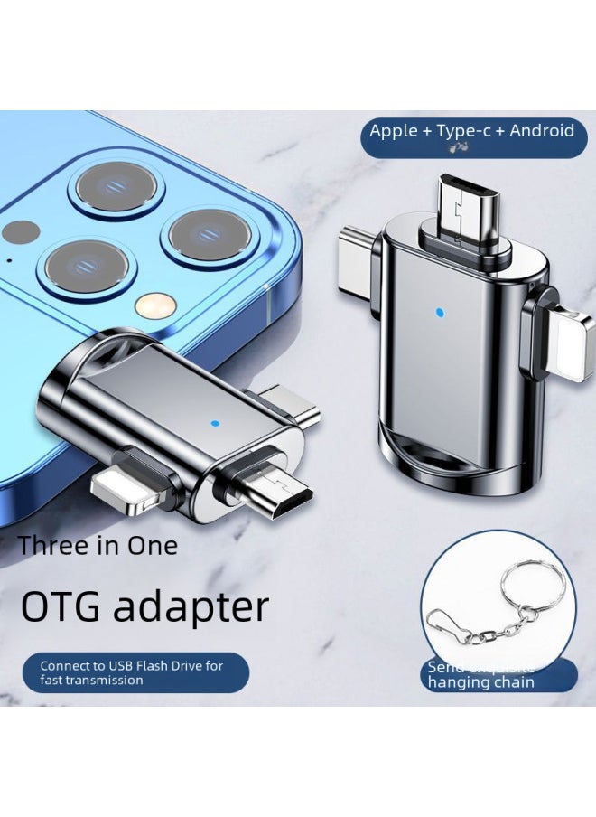Three-in-one Mobile Phone Converter Connecting Usb Interface Suitable For HuaweiAnd For AppleReading Usb Flash Disk Port Transfer Plug Android Head-Interface Form:Three-head Adapter [silver]]  - Image 3