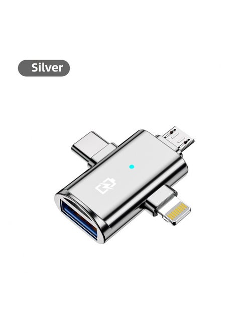 Three-in-one Mobile Phone Converter Connecting Usb Interface Suitable For HuaweiAnd For AppleReading Usb Flash Disk Port Transfer Plug Android Head-Interface Form:Three-head Adapter [silver]]