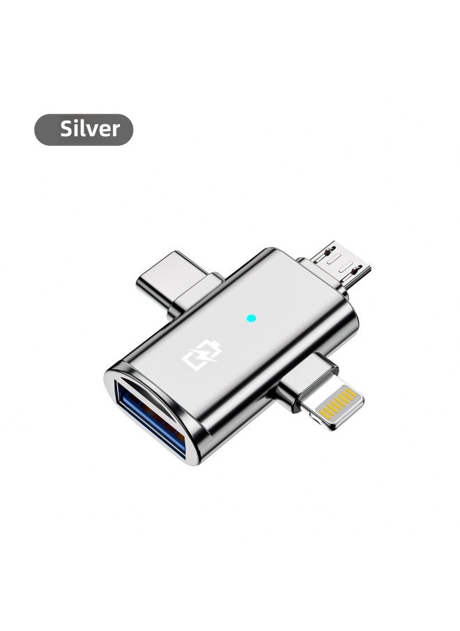 Three-in-one Mobile Phone Converter Connecting Usb Interface Suitable For HuaweiAnd For AppleReading Usb Flash Disk Port Transfer Plug Android Head-Interface Form:Three-head Adapter [silver]]  - Image 1