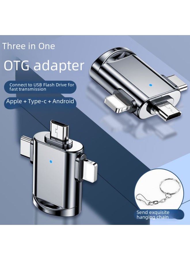 Three-in-one Mobile Phone Converter Connecting Usb Interface Suitable For HuaweiAnd For AppleReading Usb Flash Disk Port Transfer Plug Android Head-Interface Form:Three-head Adapter [silver]]  - Image 4