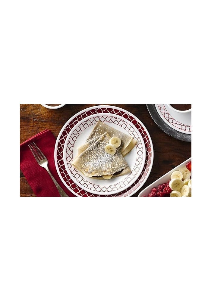 كوريل Corelle Crimson Trellis طقم أواني طعام 12 قطعة، من زجاج Vitrelle، خفيف الوزن ومقاوم للتشقق والتكسر، آمن للميكروويف والفرن وغسالة الصحون، لأربعة أشخاص - Image 3