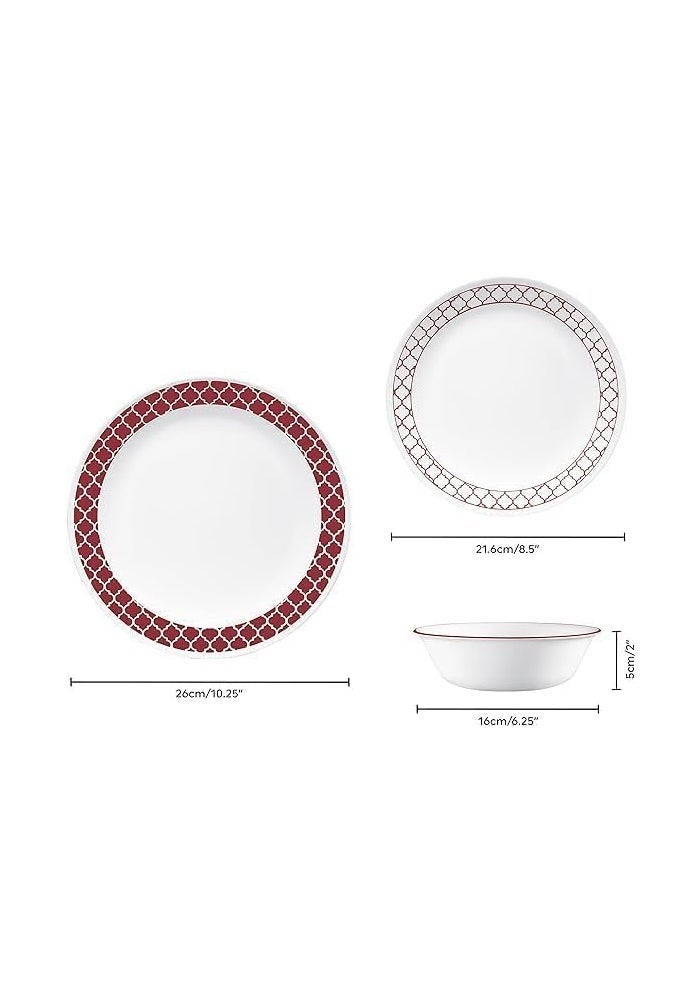 كوريل Corelle Crimson Trellis طقم أواني طعام 12 قطعة، من زجاج Vitrelle، خفيف الوزن ومقاوم للتشقق والتكسر، آمن للميكروويف والفرن وغسالة الصحون، لأربعة أشخاص - Image 4