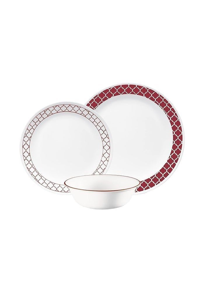 كوريل Corelle Crimson Trellis طقم أواني طعام 12 قطعة، من زجاج Vitrelle، خفيف الوزن ومقاوم للتشقق والتكسر، آمن للميكروويف والفرن وغسالة الصحون، لأربعة أشخاص - Image 2