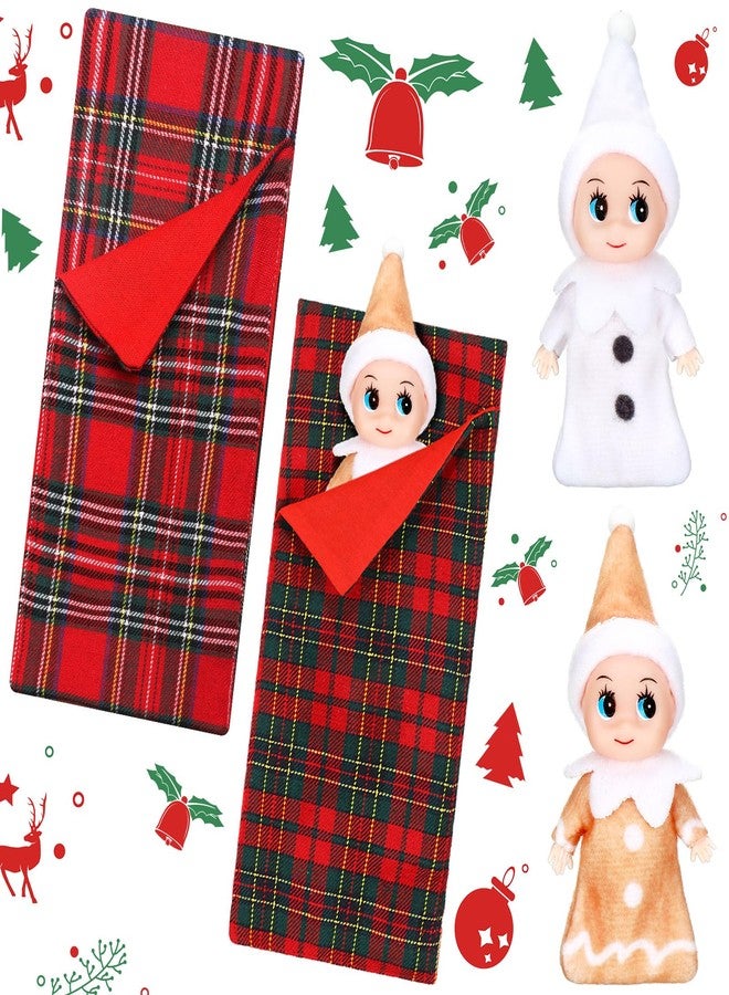 Skylety 2 Pieces Christmas Dolls Boy and Girl Dolls Mini Baby Twins Dolls and 2 Pieces Christmas Doll Sleeping Bags Red Plaid Sleeping Bag for Xmas Decorations(Lovely) - Image 1