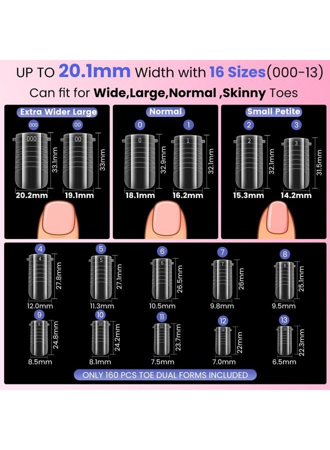 SINOKAME Wide Pre-etched Square Toe Dual Forms for Polygel,SINOKAME Poly Gel Toenail Forms Molds Extension Reusable,No File Needed,16 Sizes (000-13) with French Guidelines for Salon Home DIY,160Pcs - Image 4