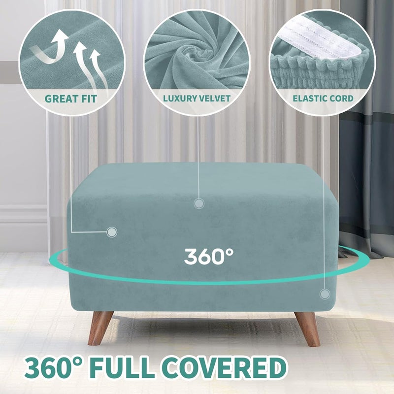 MAXIJIN Velvet Ottoman Cover Rectangular Stretch Square Ottoman Covers Slipcover Rectangle Washable Foot Stool Cover Thick Storage Protector with Elastic Bottom (Ottoman XX-Samll, Dusty Blue) - Image 4