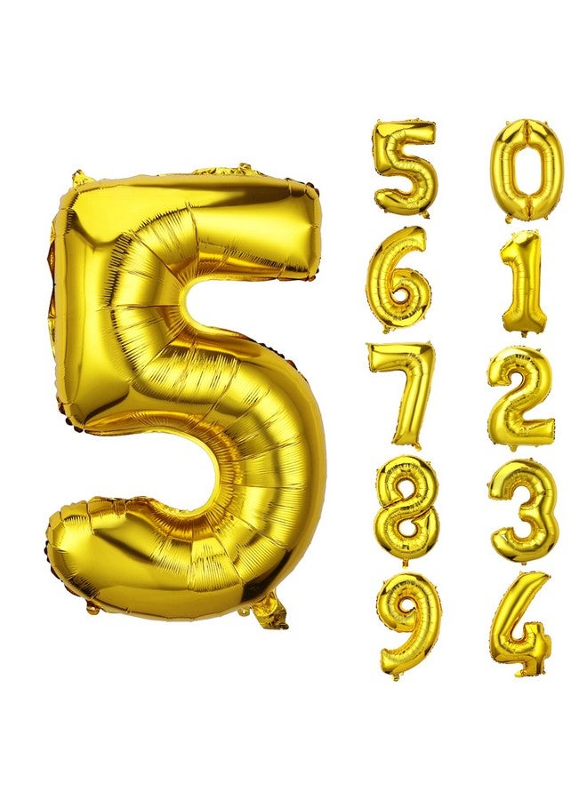 AIEX Gold Number Balloons 28 Inch, Inflatable Large Foil Balloon Number Balloons for Birthday Party Graduation Decorations (5) - Image 1