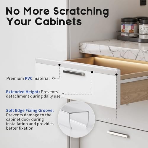 Zoaogo Cabinet Protector Edge Guard (Pack of 12), 17.7" Clear PVC Cabinet Edge Protectors for 3/4" Thick Kitchen Cabinets Doors – Slip-On No-Tool Sliding Installation - Image 4