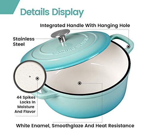 EDGING CASTING Enameled Cast Iron Covered 5.5 Quart Dutch Oven with Dual Handle for Bread Baking, Dutch Ovens with Lid, Peacock Blue - Image 4
