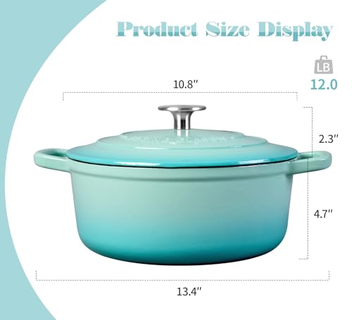 EDGING CASTING Enameled Cast Iron Covered 5.5 Quart Dutch Oven with Dual Handle for Bread Baking, Dutch Ovens with Lid, Peacock Blue - Image 3